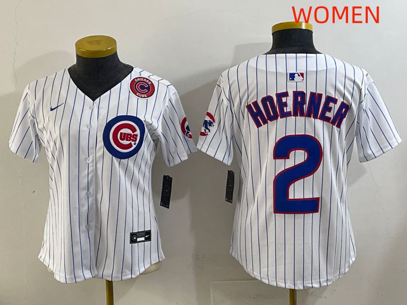 Women 2025 Chicago Cubs #2 Hoerner White Stripe Game Nike MLB Jersey style 4